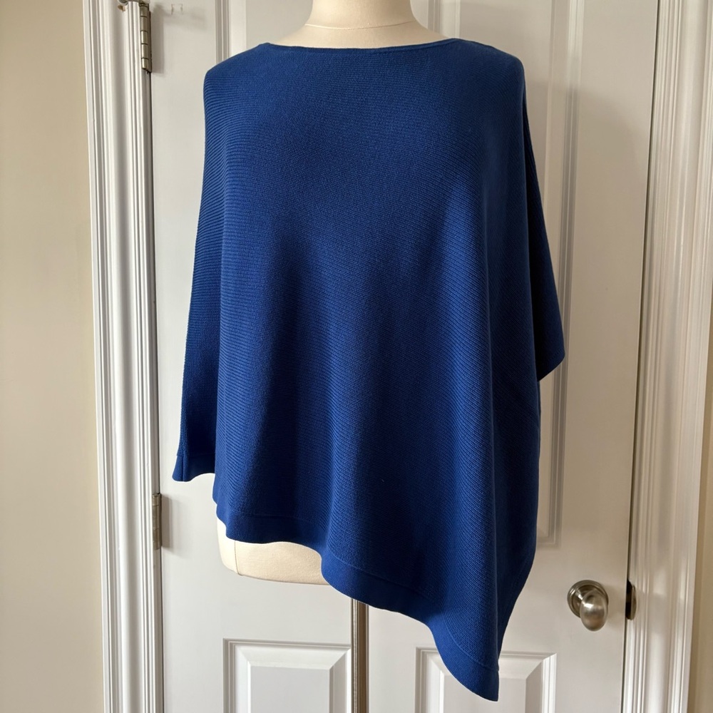 NWT, Talbots Royal Blue Cotton Blend Knit Asymmetrical Pullover Poncho, SZ M/L